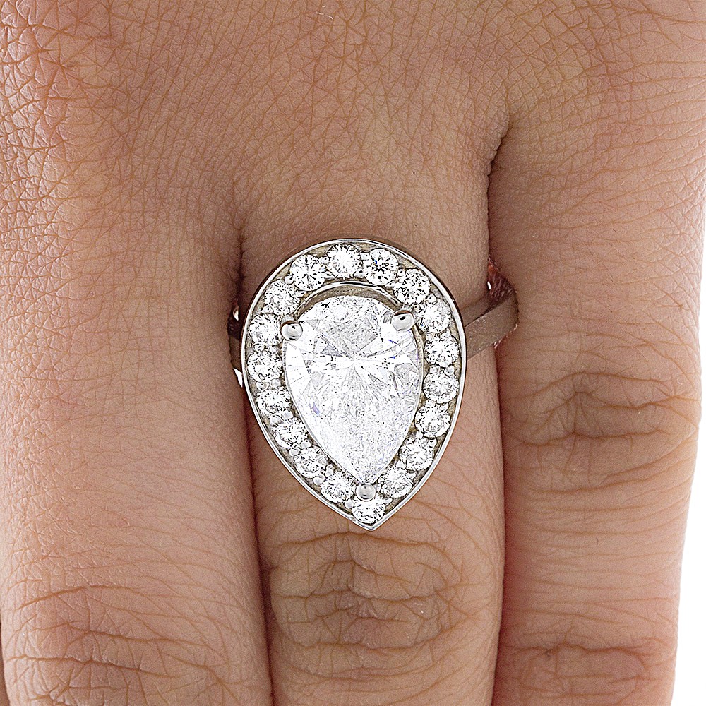 Large Pear Shape Diamond Halo Ring